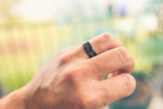 "Perseus" Black Hammered Tungsten Carbide Ring- Dinosaur Bones and Meteorite- 6mm/8mm