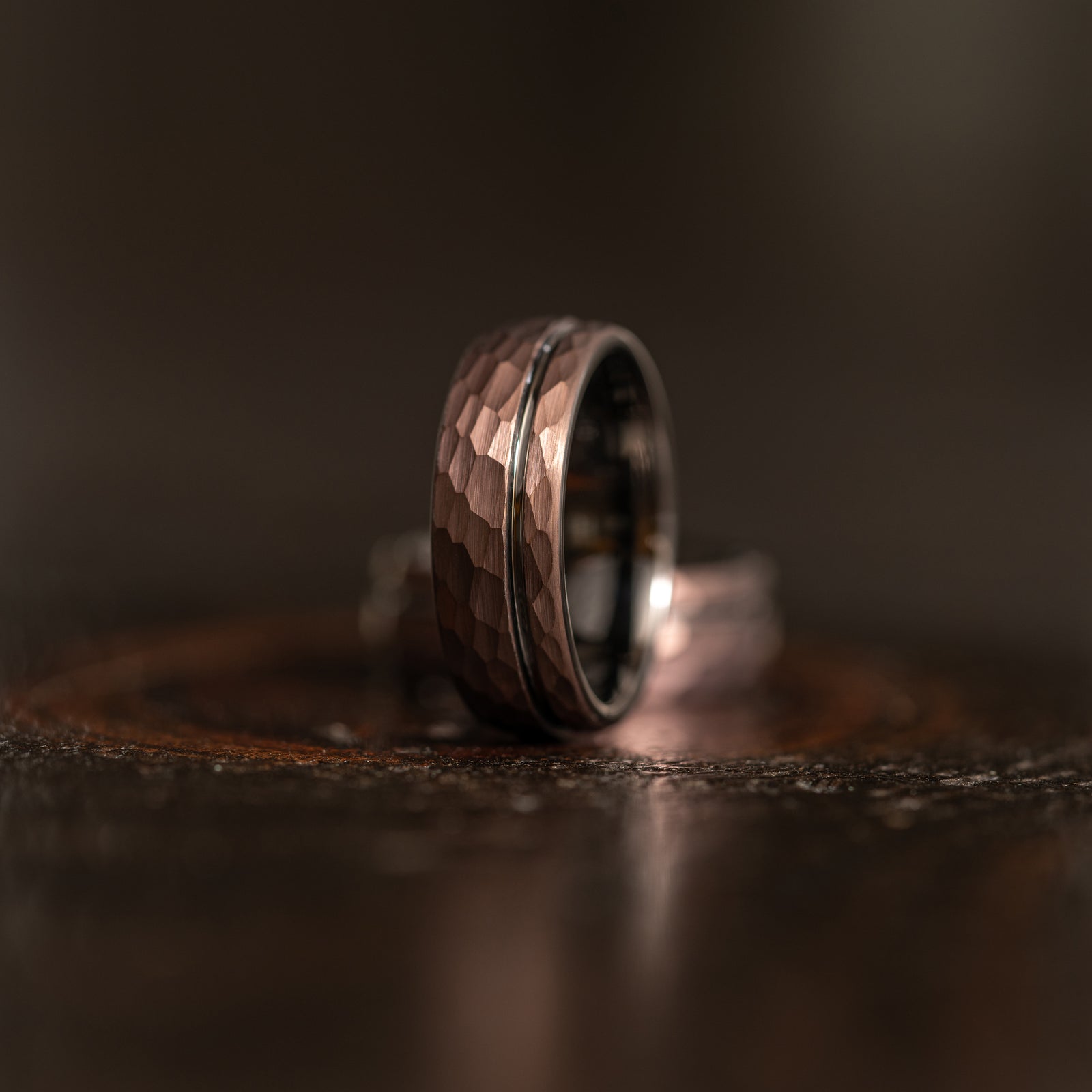 "Zeus" Hammered Tungsten Carbide Ring- Coffee with Gunmetal