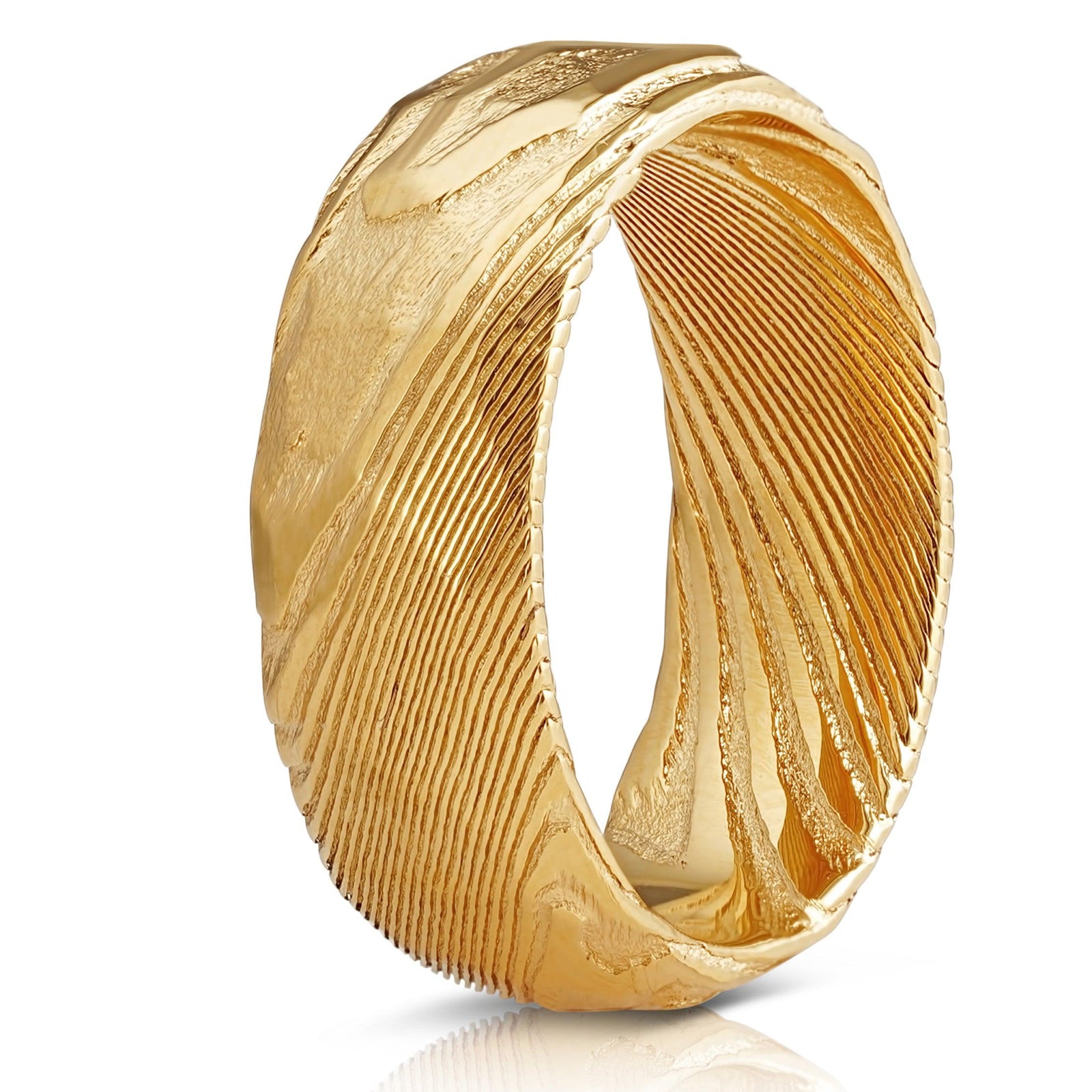 Hammered "Poseidon" Steel Ring- Full Polish Gold Plate