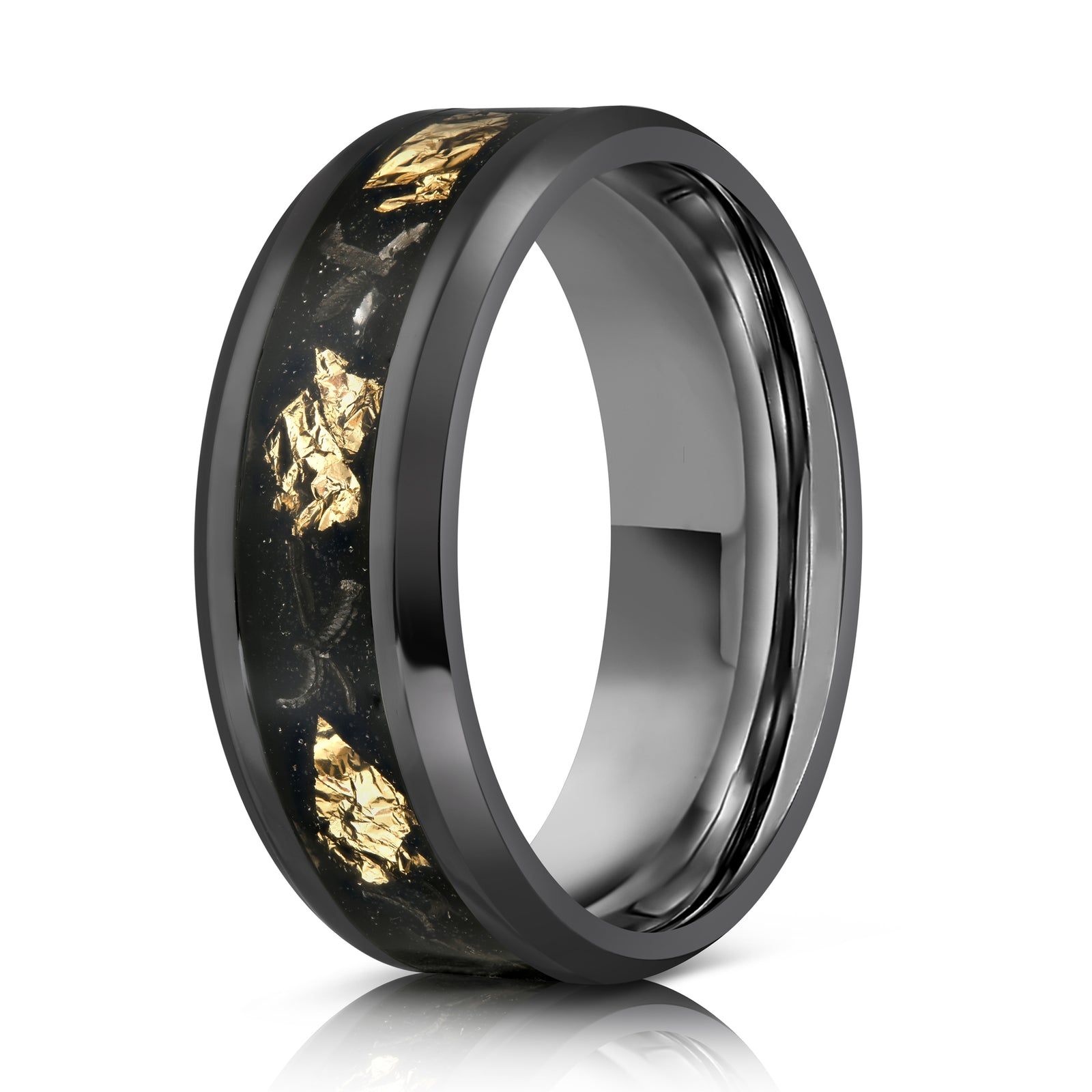 "Hades" Hammered Black Zirconium x Gold Leaf - Meteorite - 8mm