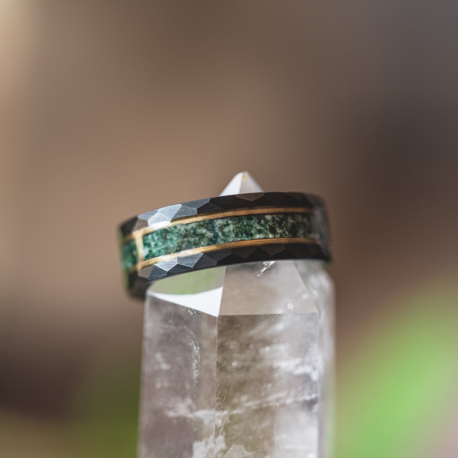 "Verdant Hollow" Moss Agate x Emerald x Black/Gold Tungsten