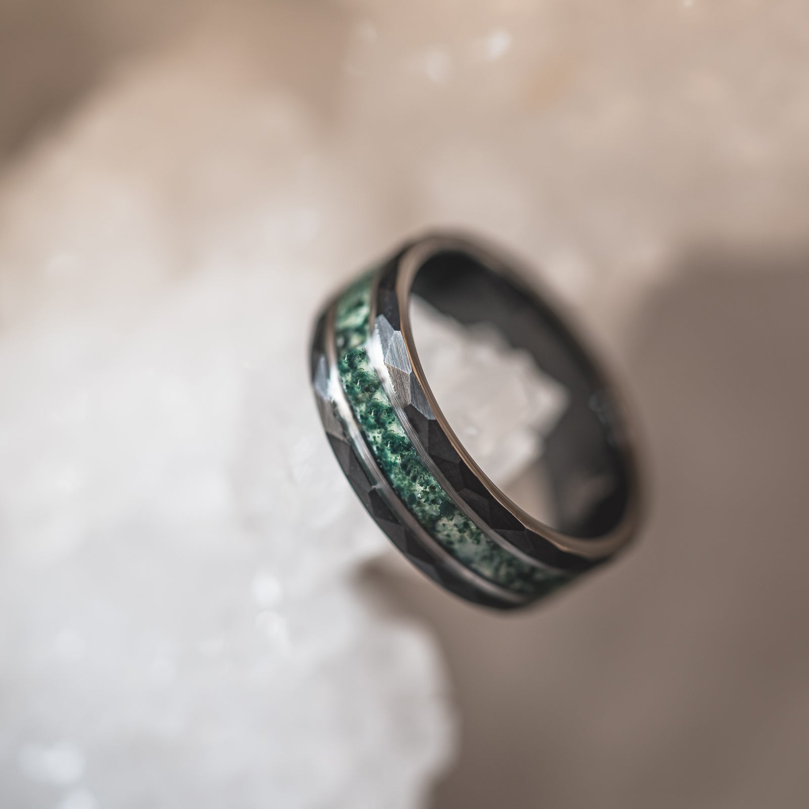 "Verdant Hollow" Moss Agate x Emerald x Black/Silver Tungsten