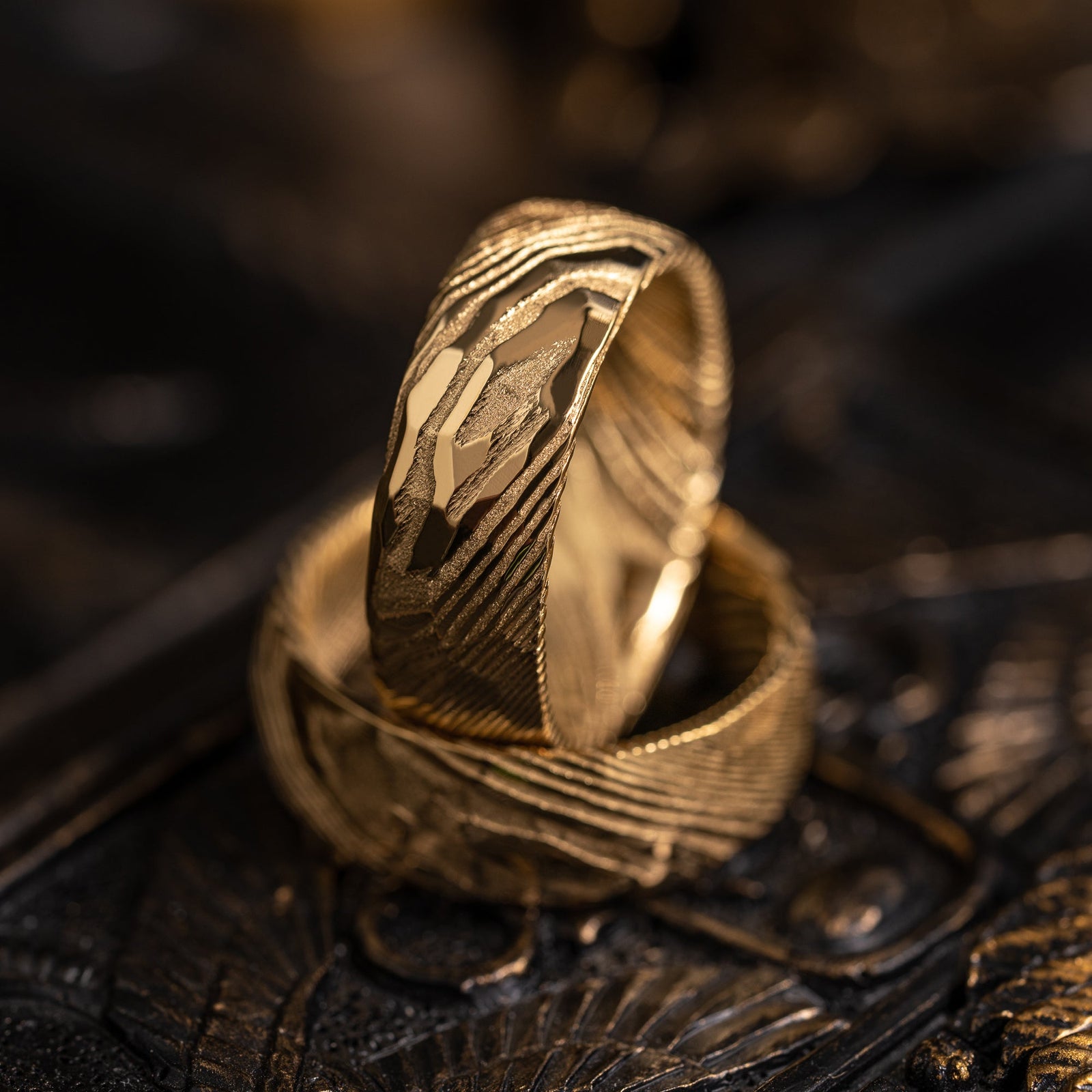Hammered "Poseidon" Steel Ring- Full Polish Gold Plate