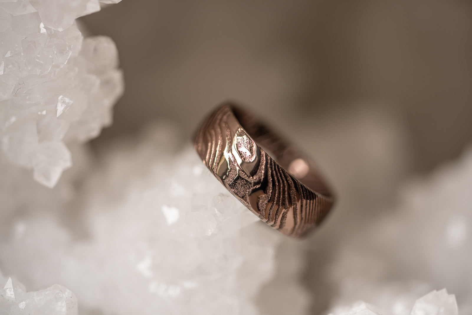Hammered "Poseidon" Smoked Rose Gold Steel Ring- Full Polish