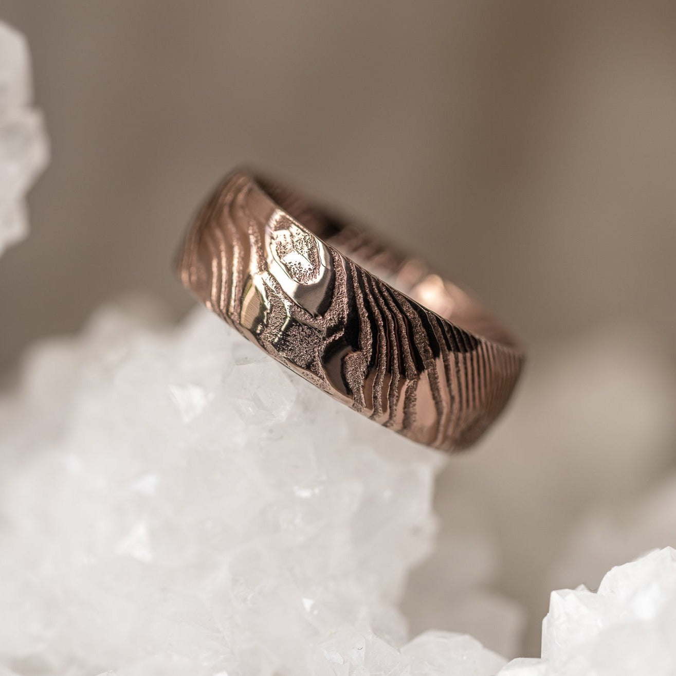 Hammered "Poseidon" Smoked Rose Gold Steel Ring- Full Polish
