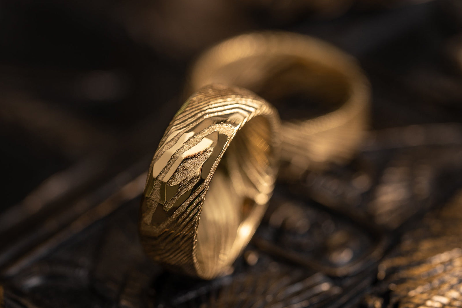 Hammered "Poseidon" Steel Ring- Full Polish Gold Plate