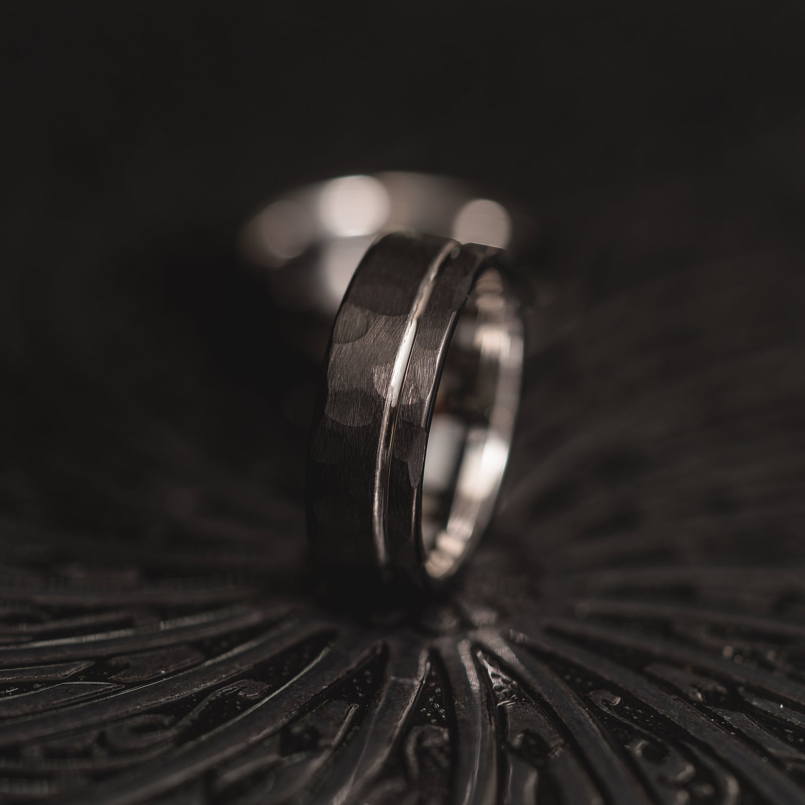 "Hex Forge" Hammered Tungsten Carbide- 8mm- Black x Silver