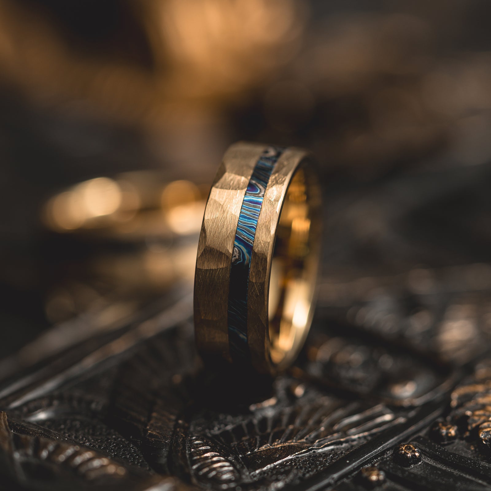 "Vulcan’s Edge" – Gold Tungsten with Zircuti Inlay