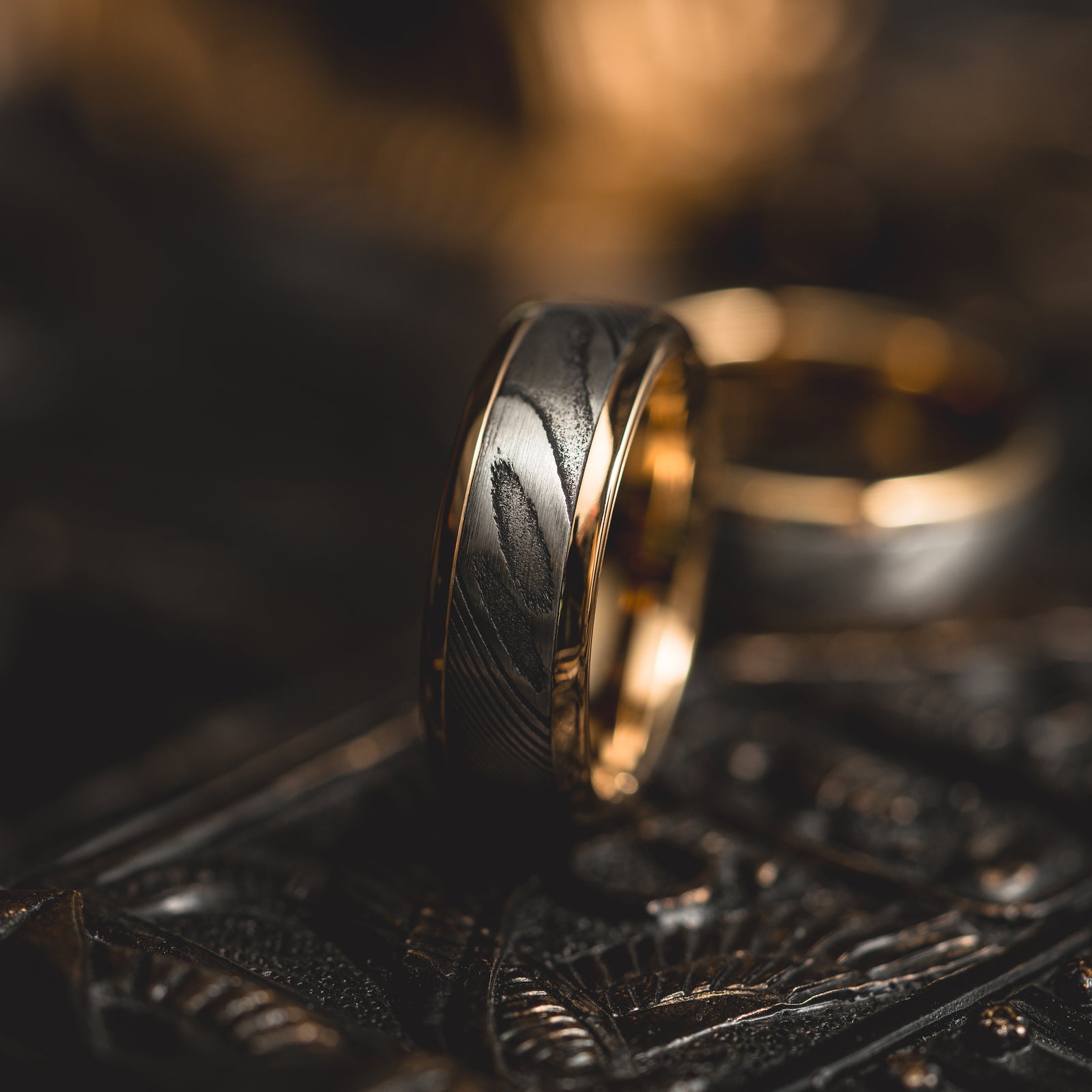 Yellow Gold "Poseidon" Steel/Tungsten Ring