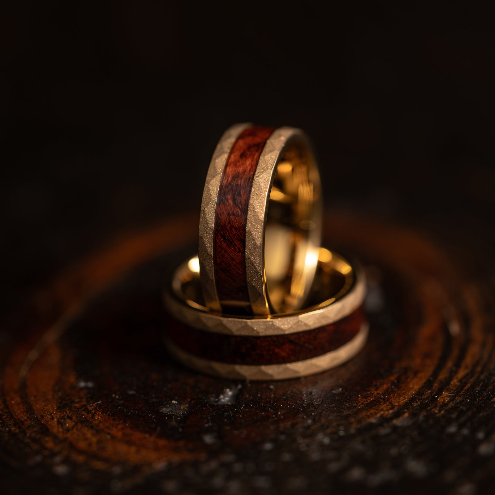 "Golden Serpent" Snakewood x Yellow Gold Hammered Tungsten