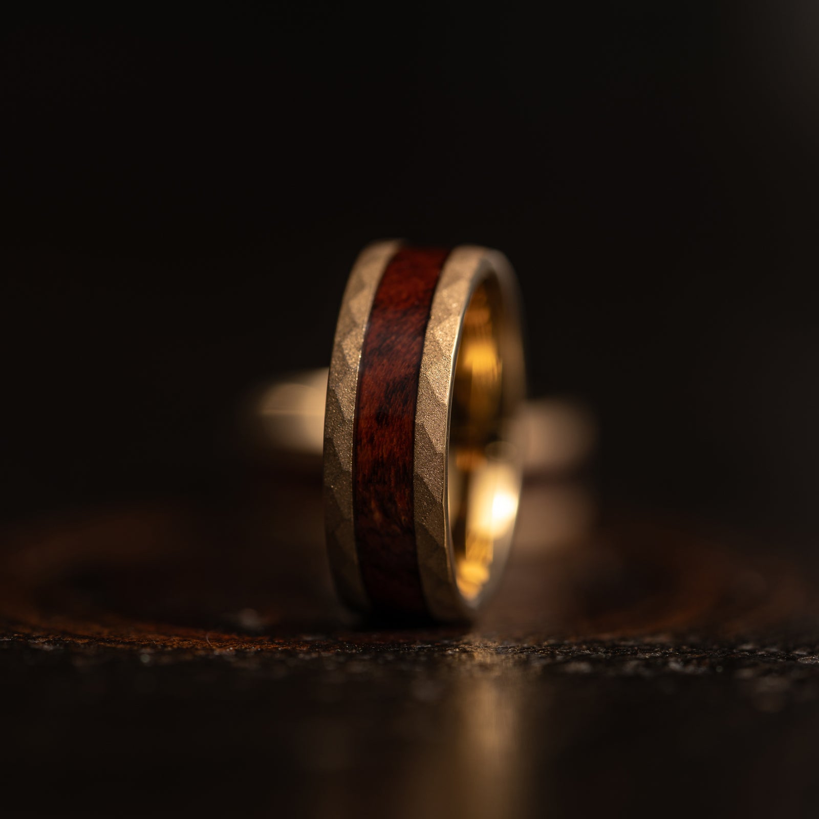 "Golden Serpent" Snakewood x Yellow Gold Hammered Tungsten
