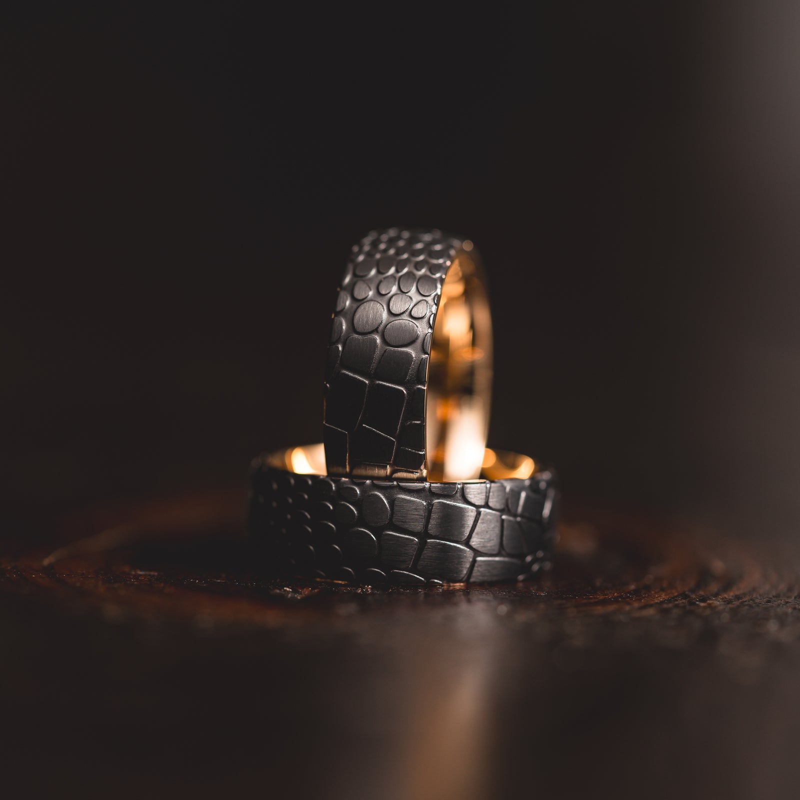 "Quantum Forge" Black with Yellow Gold Superconductor Ring- Steel with 18k Plate - 8mm
