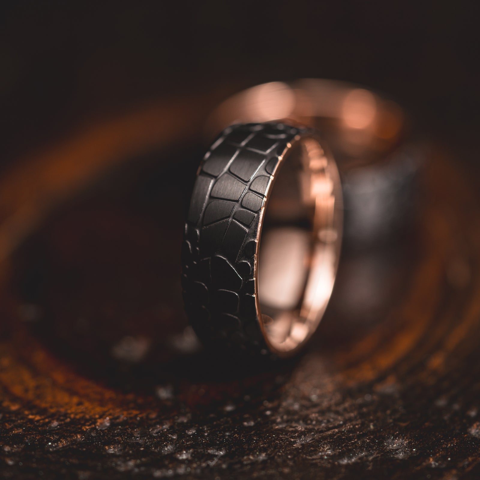 "Quantum Forge" Black with Rose Gold Superconductor Ring- Steel with 18k Plate - 8mm