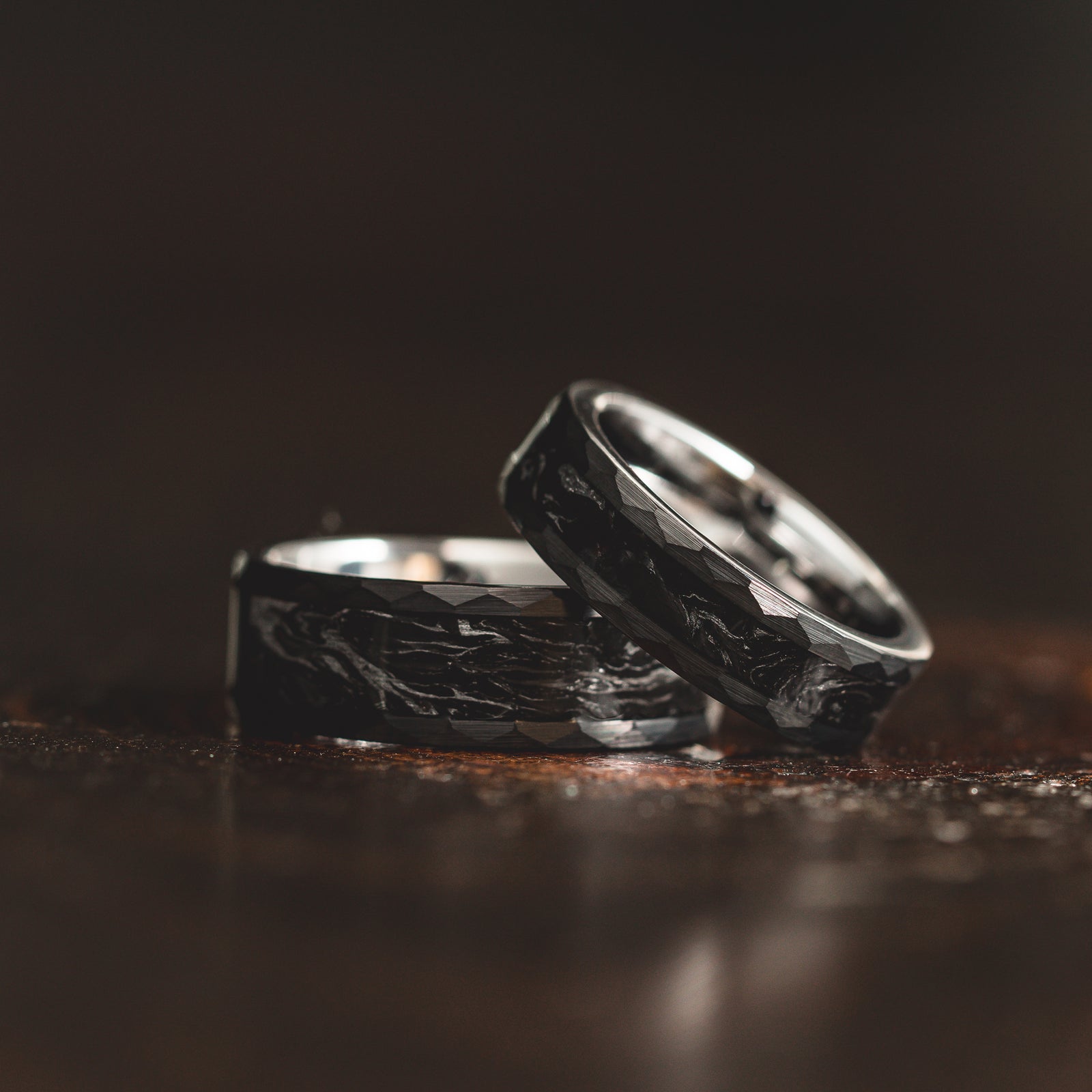 "Obsidian Vortex" Forged Carbon with Silver Swirl 6mm/8mm