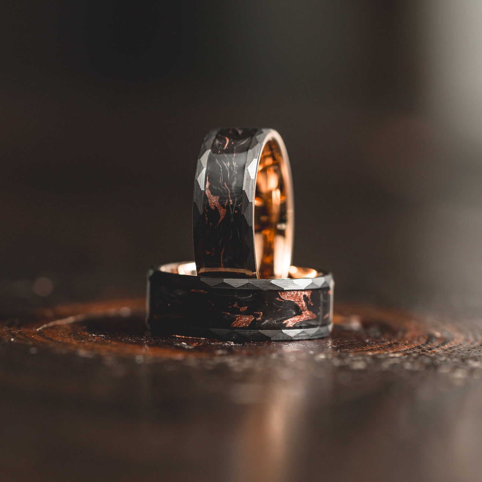 "Obsidian Vortex" Forged Carbon with Rose Gold Swirl 6mm/8mm