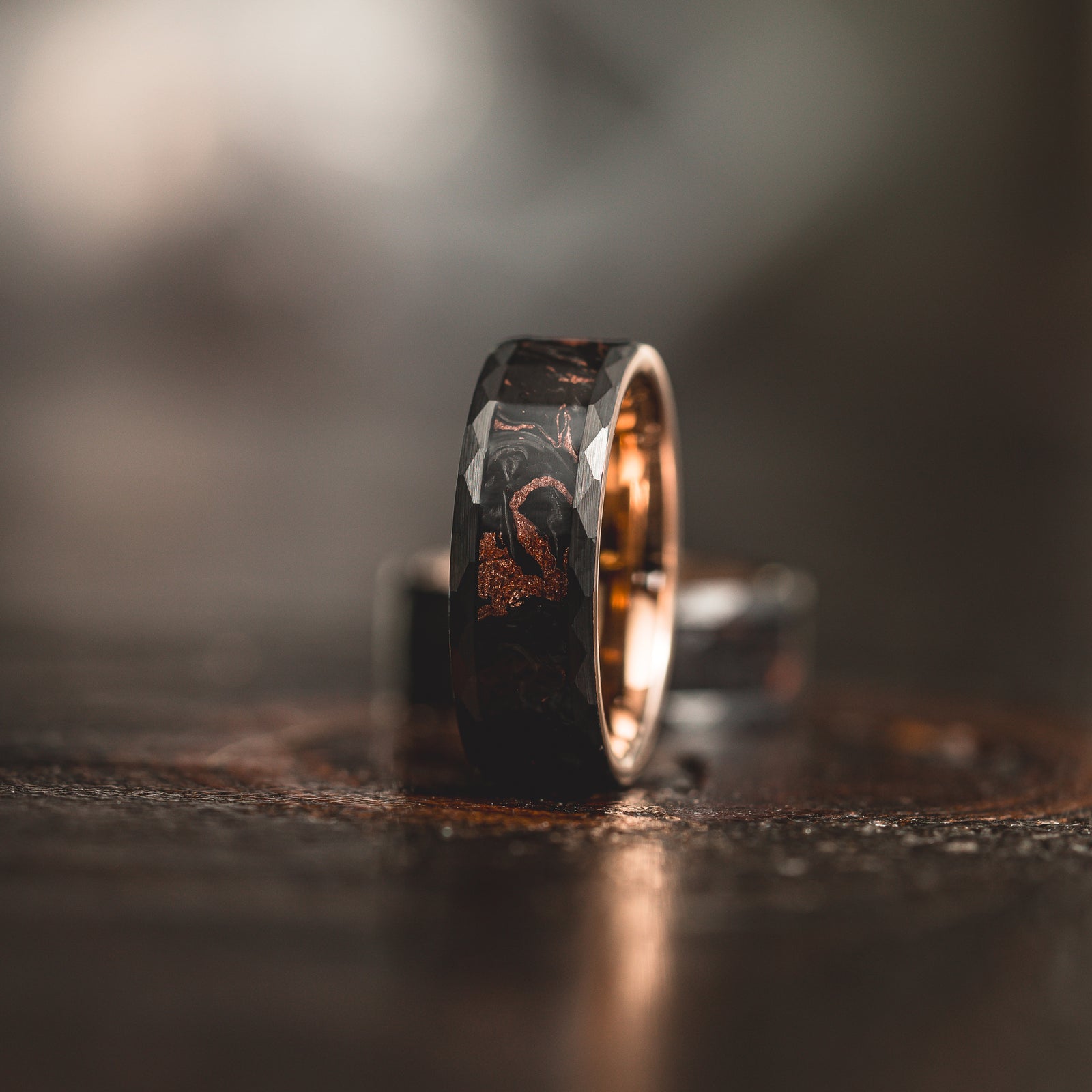 "Obsidian Vortex" Forged Carbon with Rose Gold Swirl 6mm/8mm