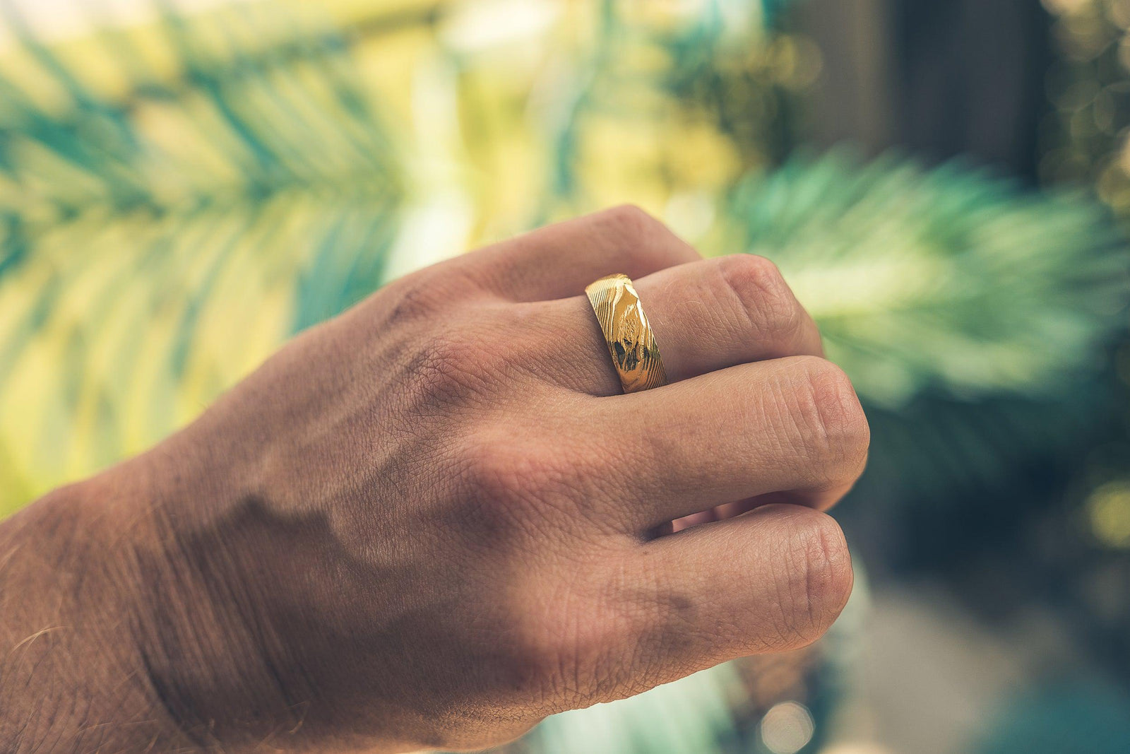 Hammered "Poseidon" Steel Ring- Full Polish Gold Plate