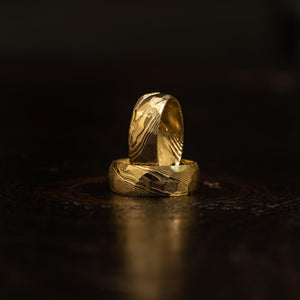 Hammered "Poseidon"  Steel Ring- Full Polish Gold Plate