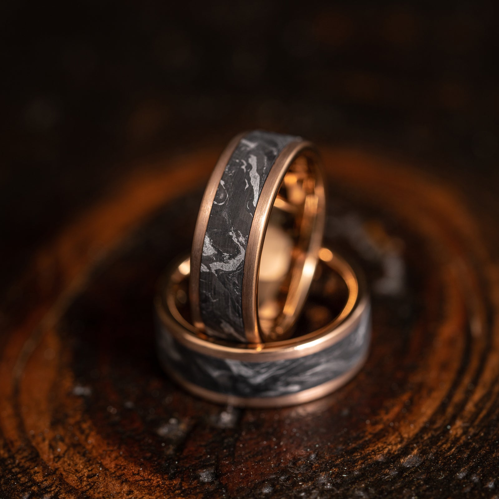 "Athena" Forged Carbon Fiber/Brushed Rose Gold Tungsten Ring