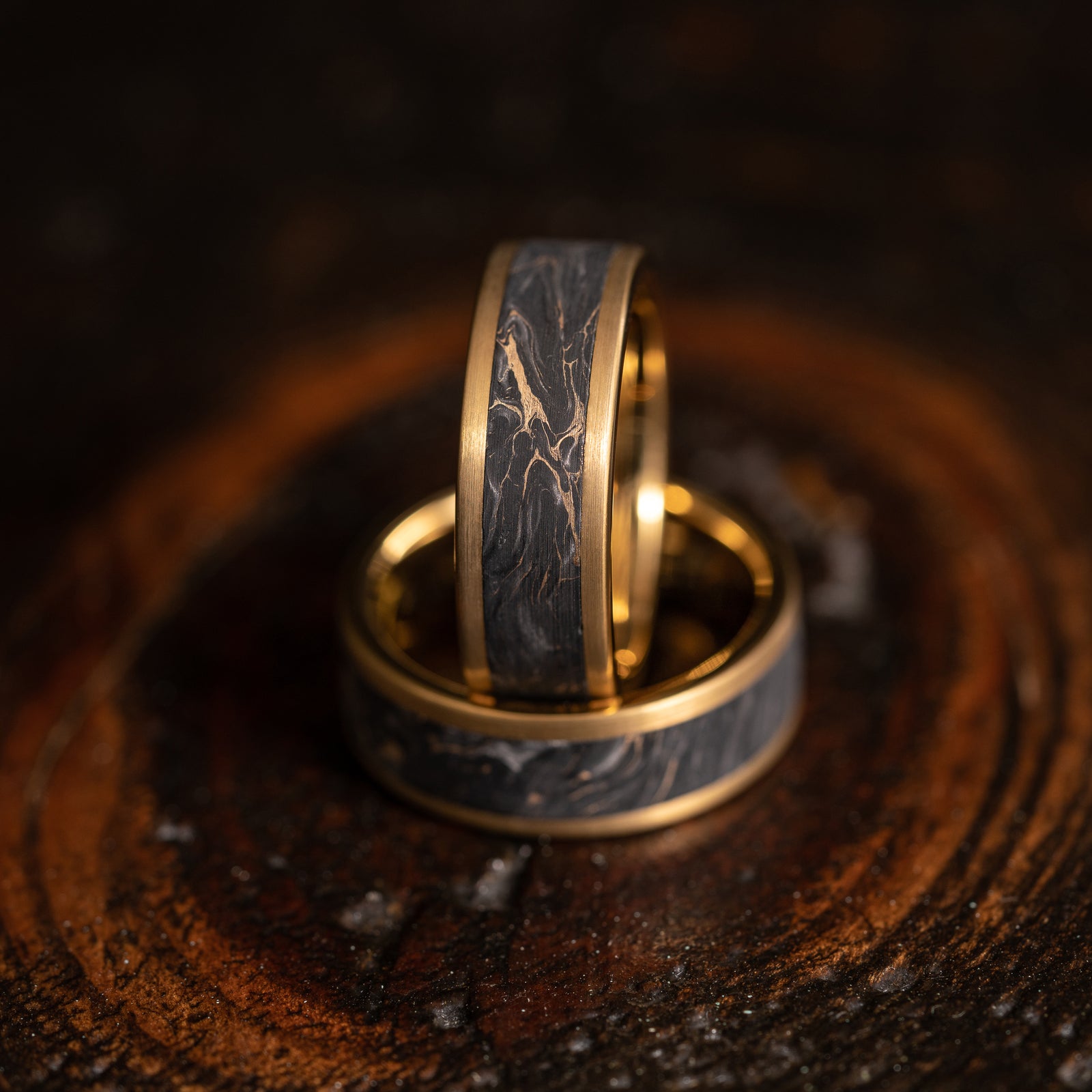 "Athena" Forged Carbon Fiber x Gold Leaf with Gold Tungsten Ring