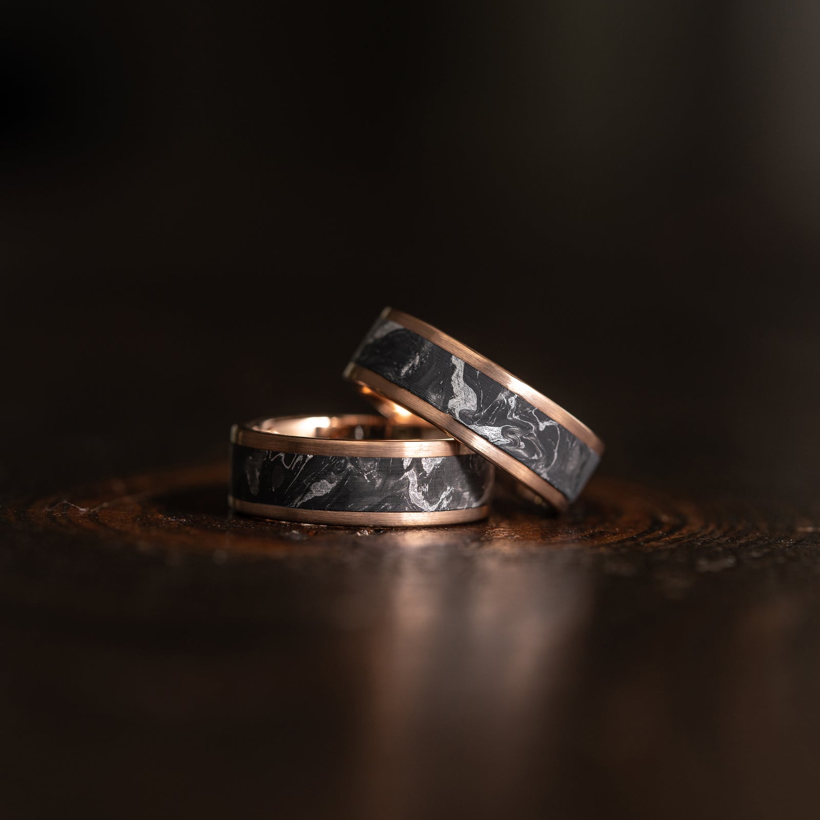 "Athena" Forged Carbon Fiber/Brushed Rose Gold Tungsten Ring