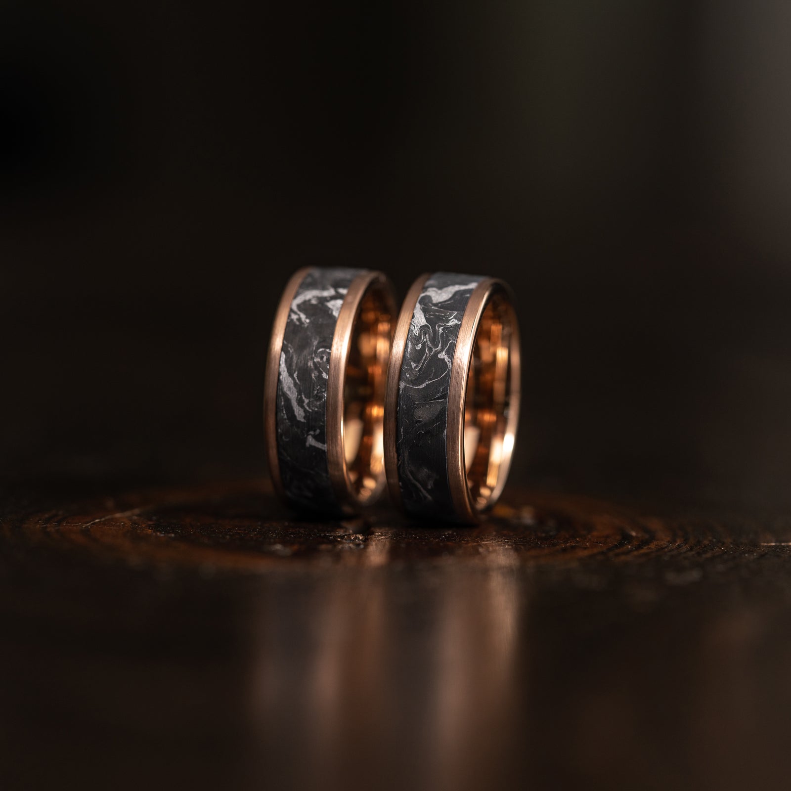 "Athena" Forged Carbon Fiber/Brushed Rose Gold Tungsten Ring