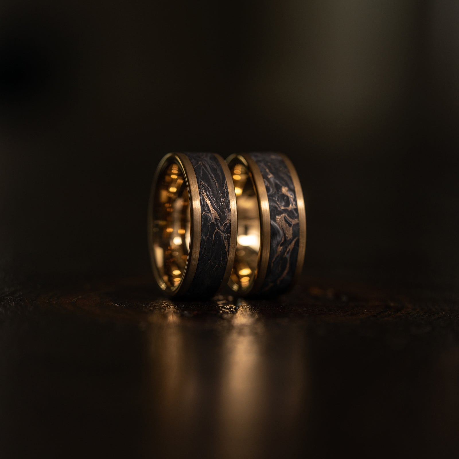 "Athena" Forged Carbon Fiber x Gold Leaf with Gold Tungsten Ring