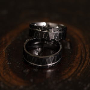 "Zeus" Distressed Hammered Tungsten Carbide Ring- Black w/ White Gold Gold Strip- 8mm