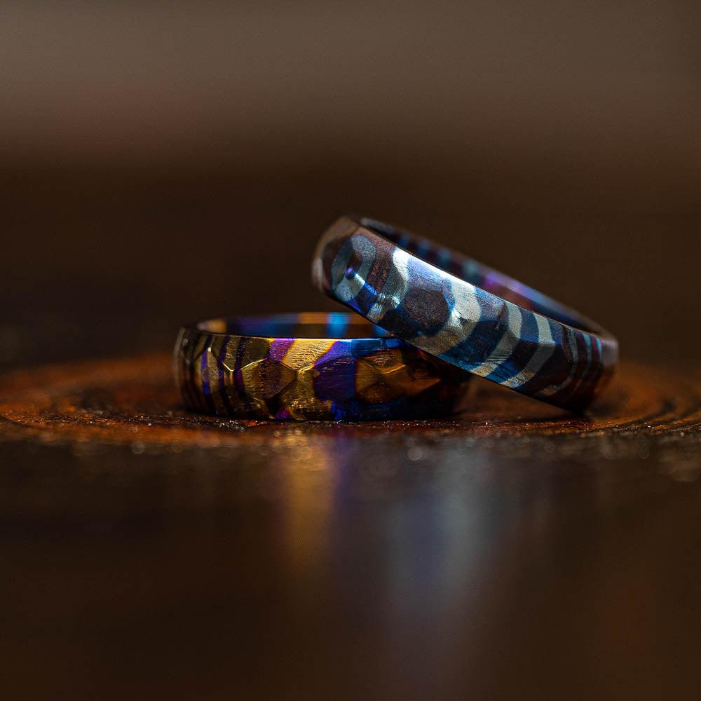 "Poseidon" Hammered Timascus Ring-Rings By Lux