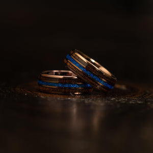 "Dionysus"  Whisky Barrel x Blue Opal Smoked Rose Gold Tungsten Ring