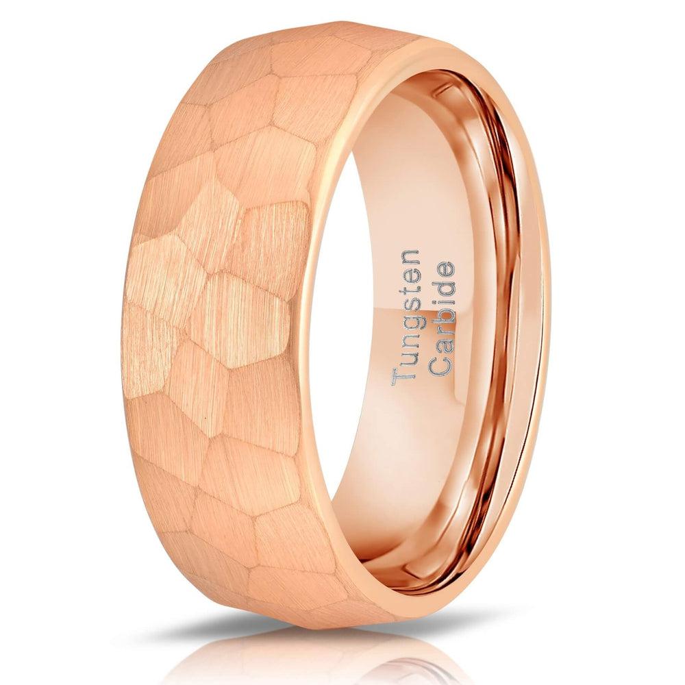 "Zeus" Hammered Tungsten Carbide Ring- Rose Gold Plate- 8mm-Rings By Lux