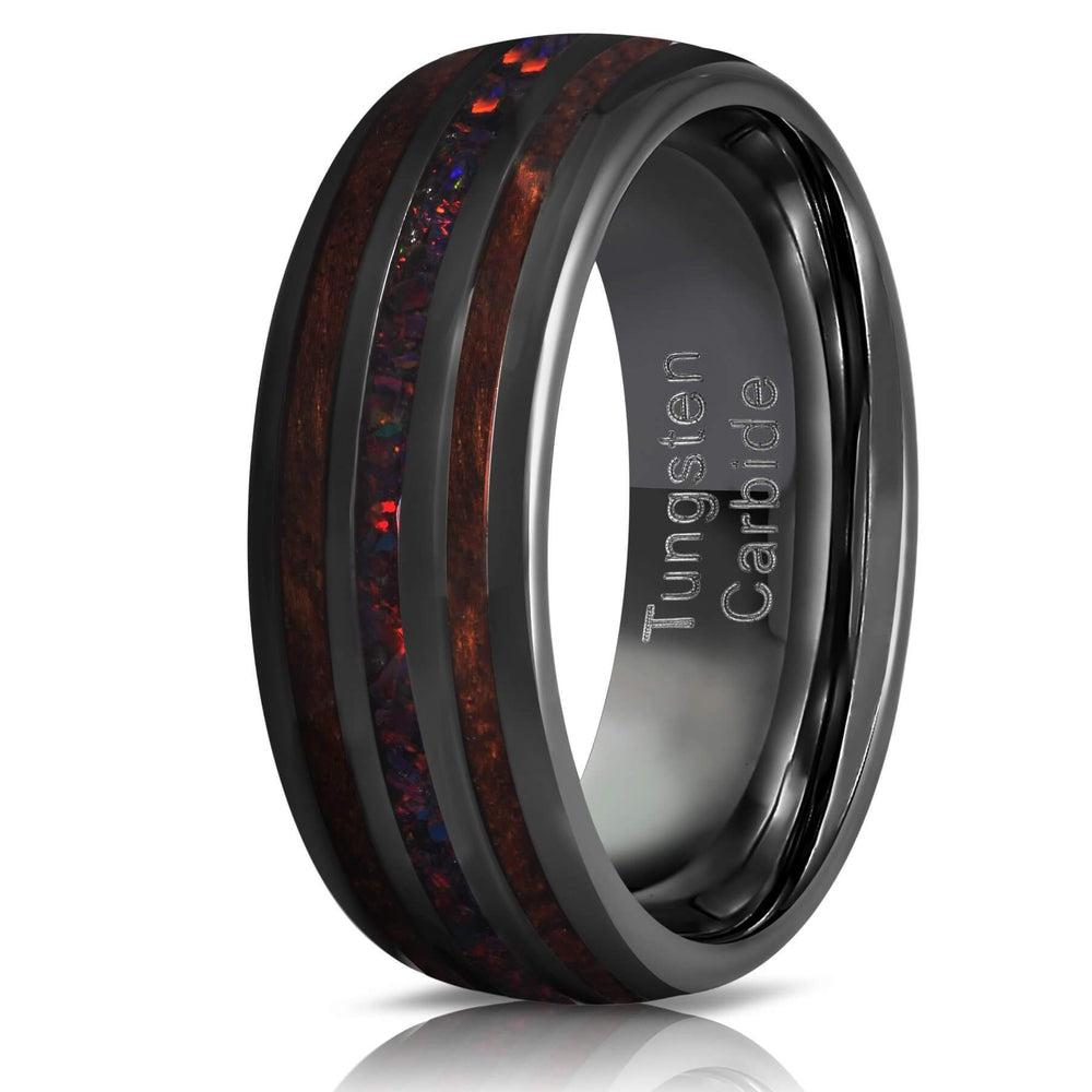 "Dionysus" Desert Ironwood x Black Opal Gunmetal Tungsten Ring-Rings By Lux