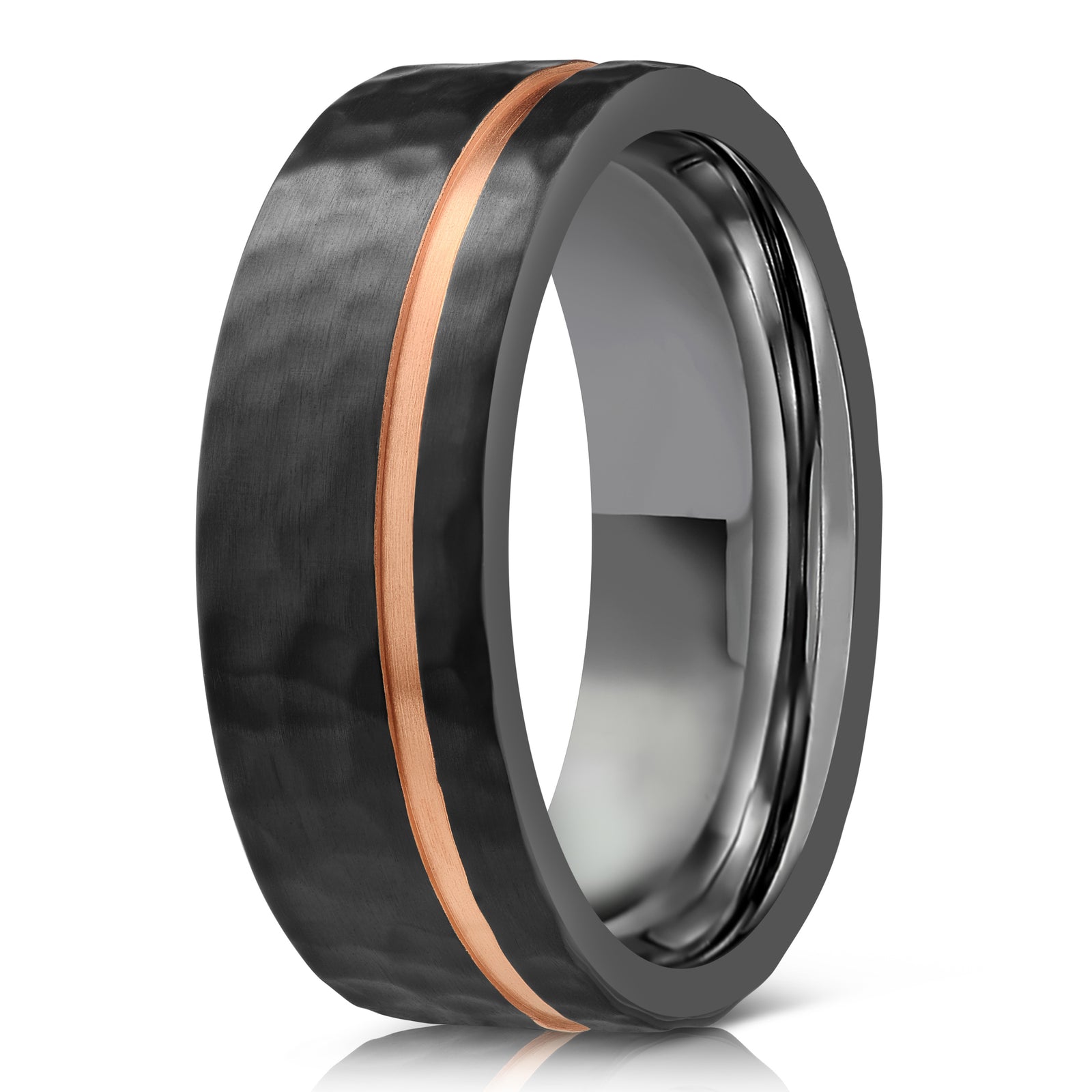 "Hades" Hammered Black Zirconium x Rose Gold strip- 8mm