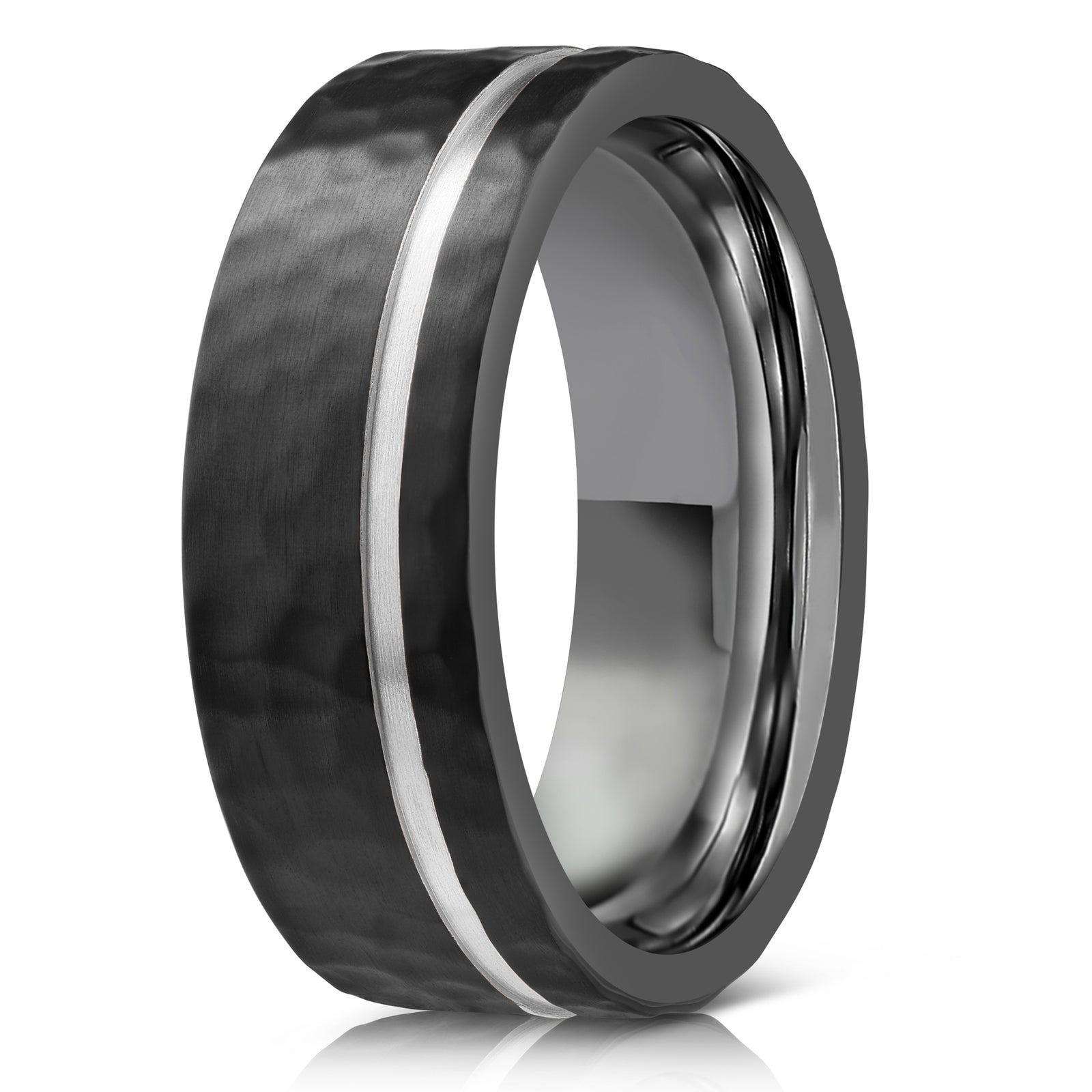 "Hades" Hammered Black Zirconium x Silver Strip- 8mm