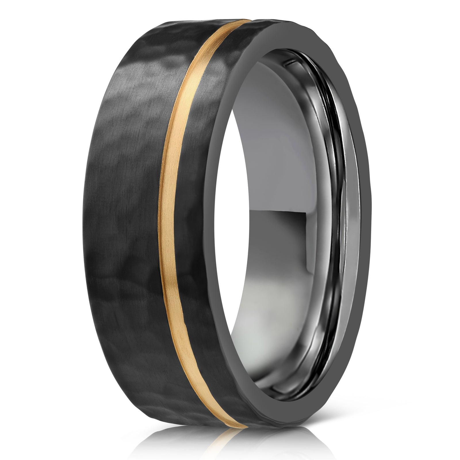 "Hades" Hammered Black Zirconium x Yellow Gold strip- 8mm