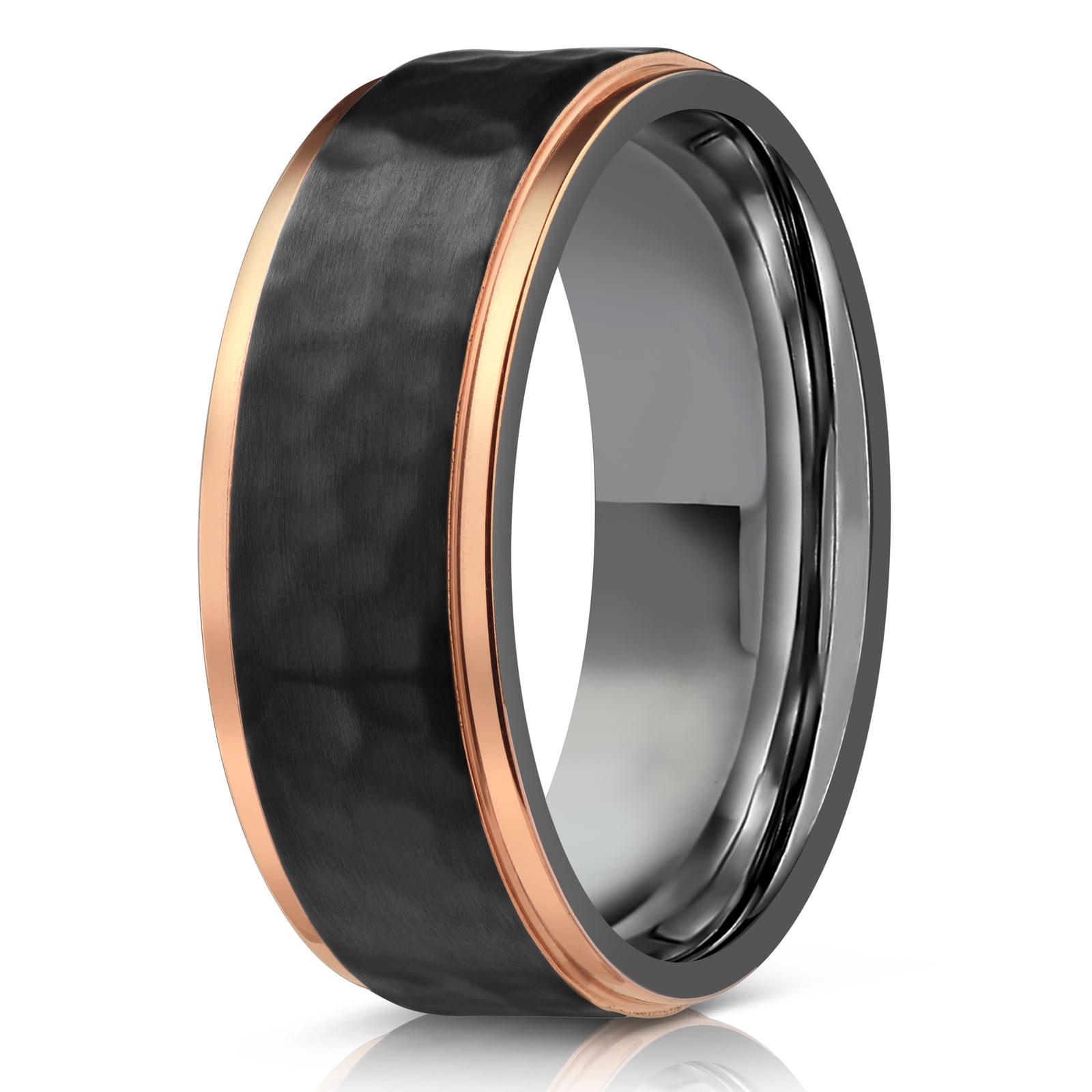 "Hades" Hammered Black Zirconium x Rose Gold Tungsten- 8mm