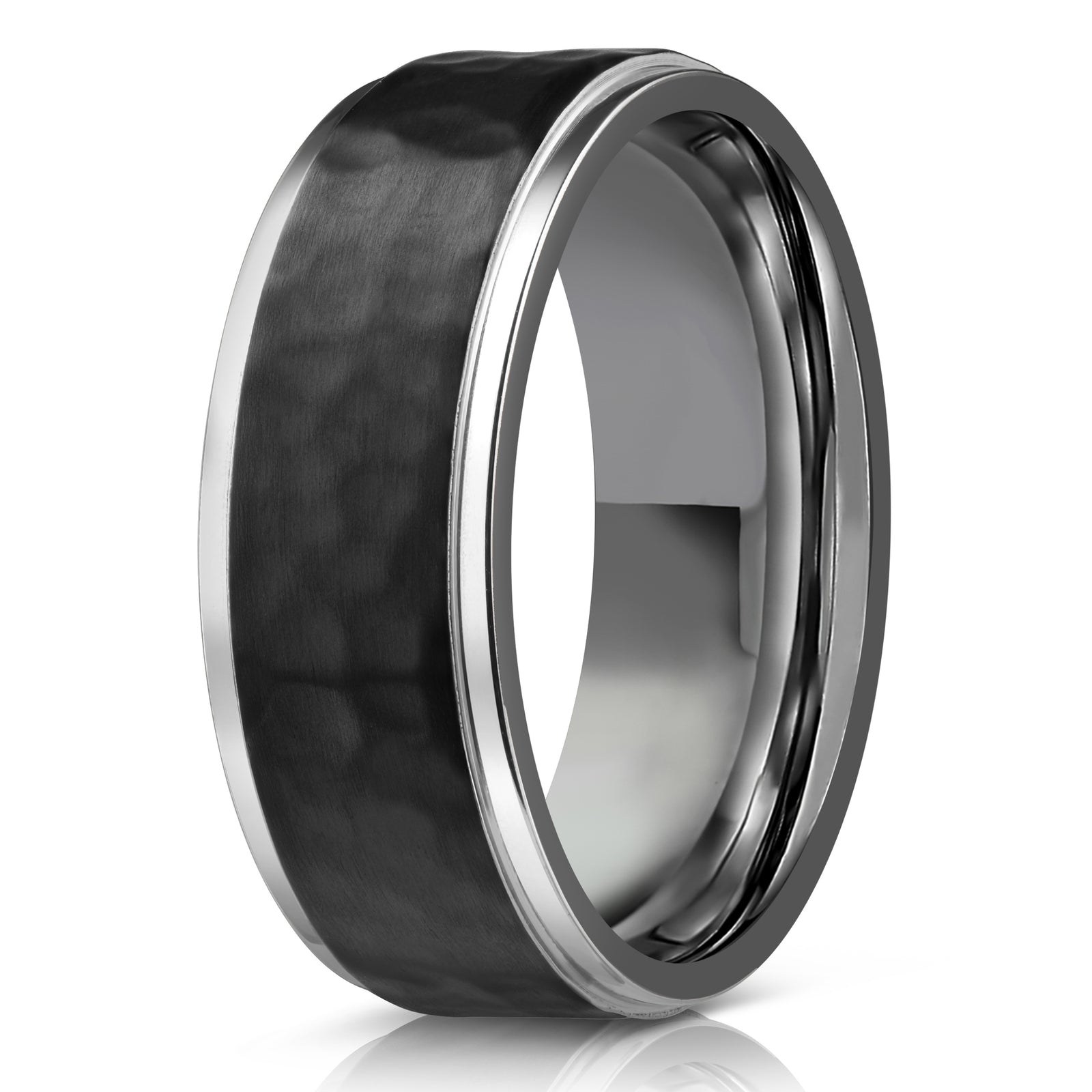 "Hades" Hammered Black Zirconium x Silver 8mm