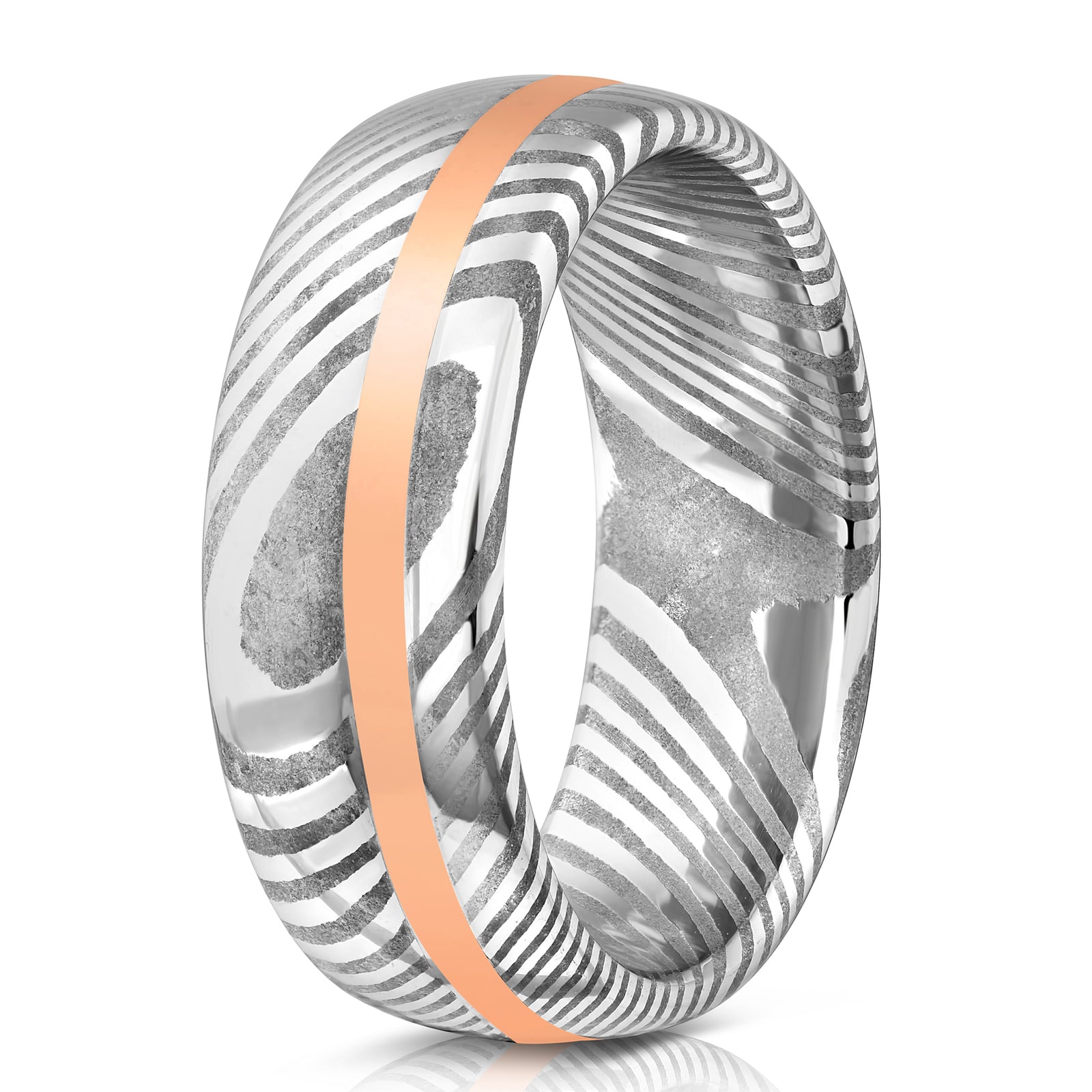 Polished "Poseidon" Steel with Rose Gold Strip Ring