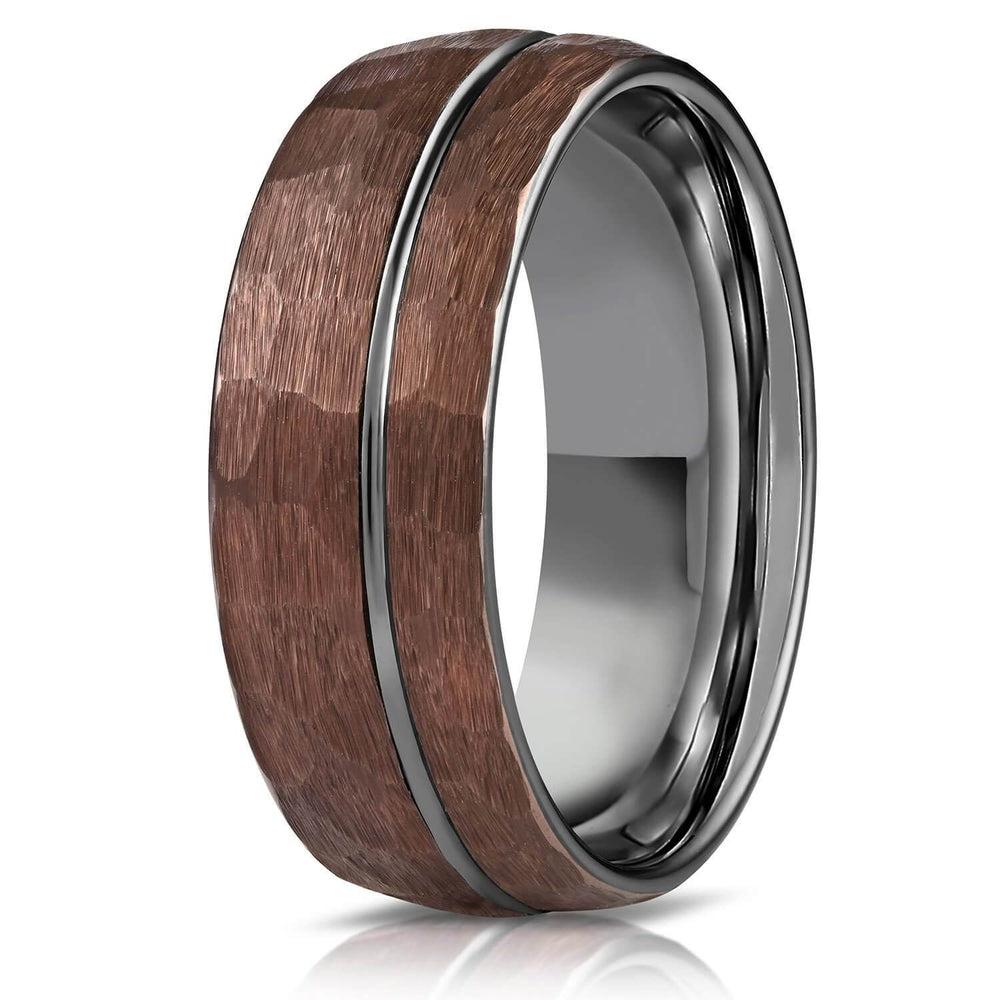 "Zeus" Hammered Tungsten Carbide Ring- Coffee with Gunmetal-Rings By Lux