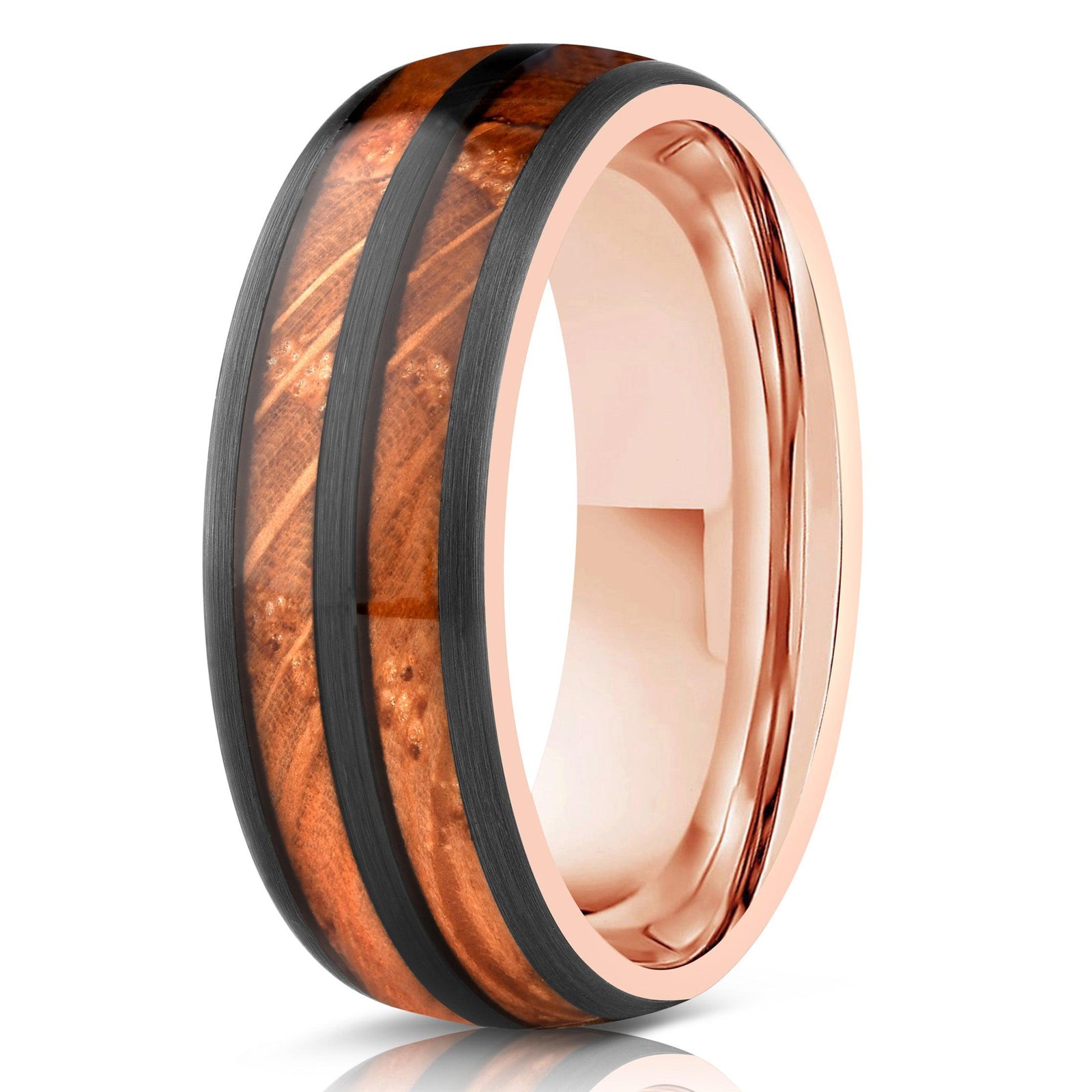 "Dionysus" Whisky Double Barrel Gunmetal/Rose Gold Tungsten Ring