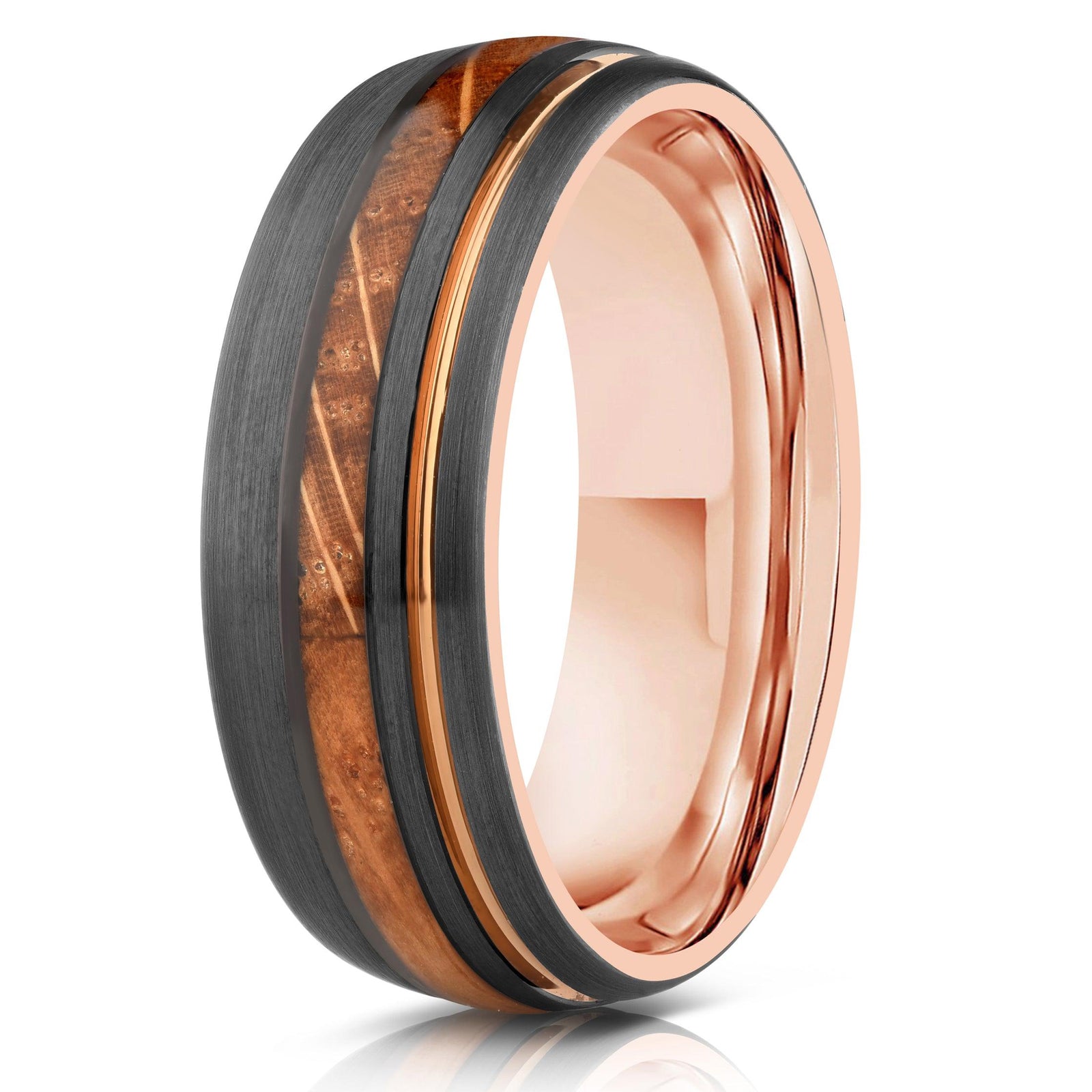 "Dionysus" Whiskey Barrel Gunmetal/Rose Gold Tungsten Ring