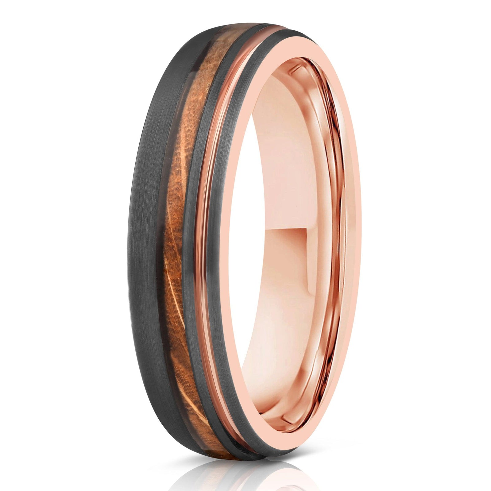 "Dionysis" Womens Tungsten Carbide Ring- Rose Gold X Whiskey Barrel- 5mm