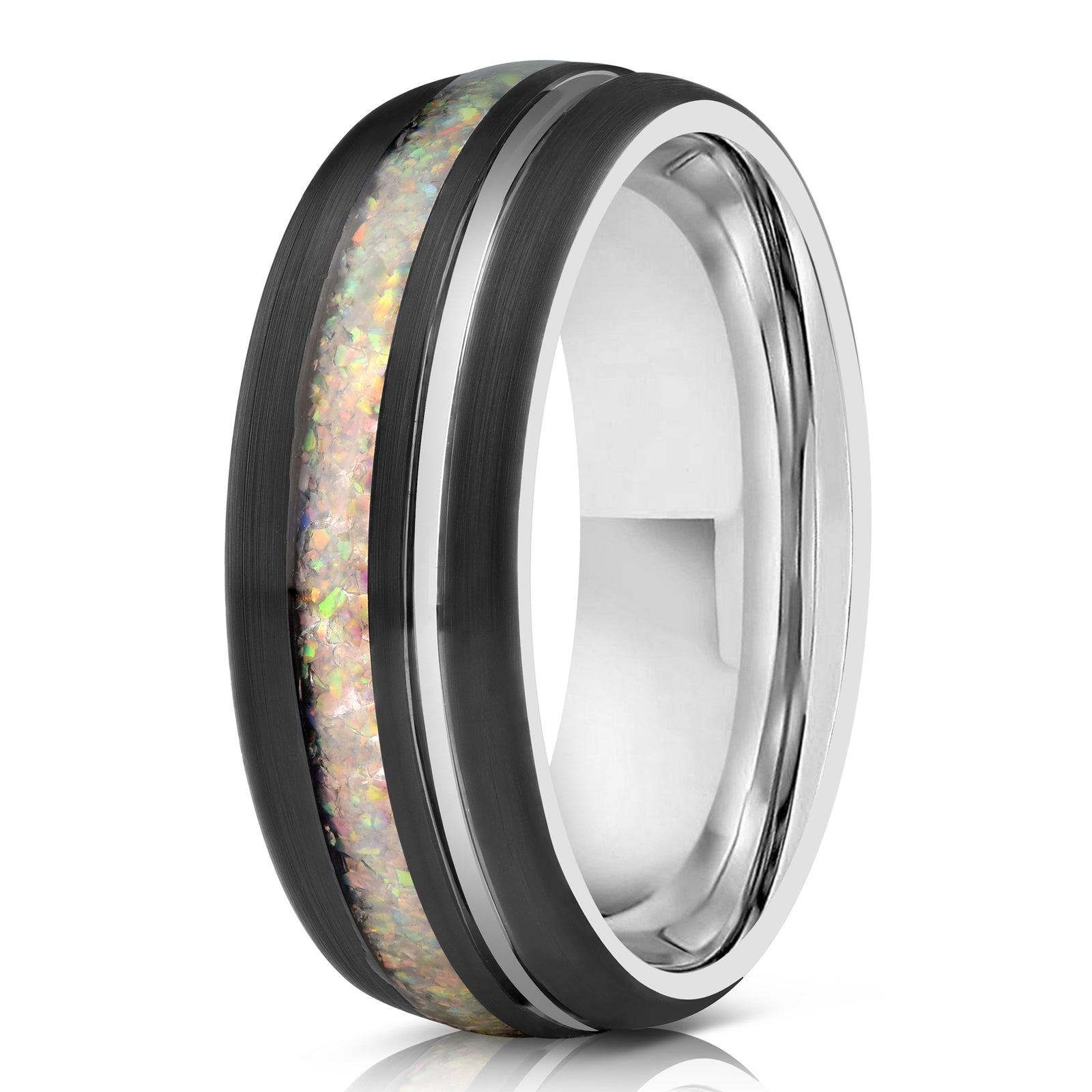 "Dionysus" Black x Fire Opal White Gold Tungsten Ring
