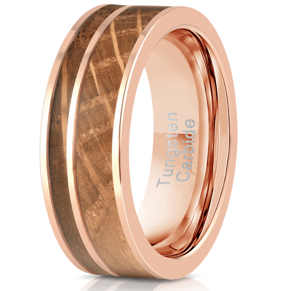 "Atlas" Whisky Barrel Rose Gold Tungsten Ring-Rings By Lux
