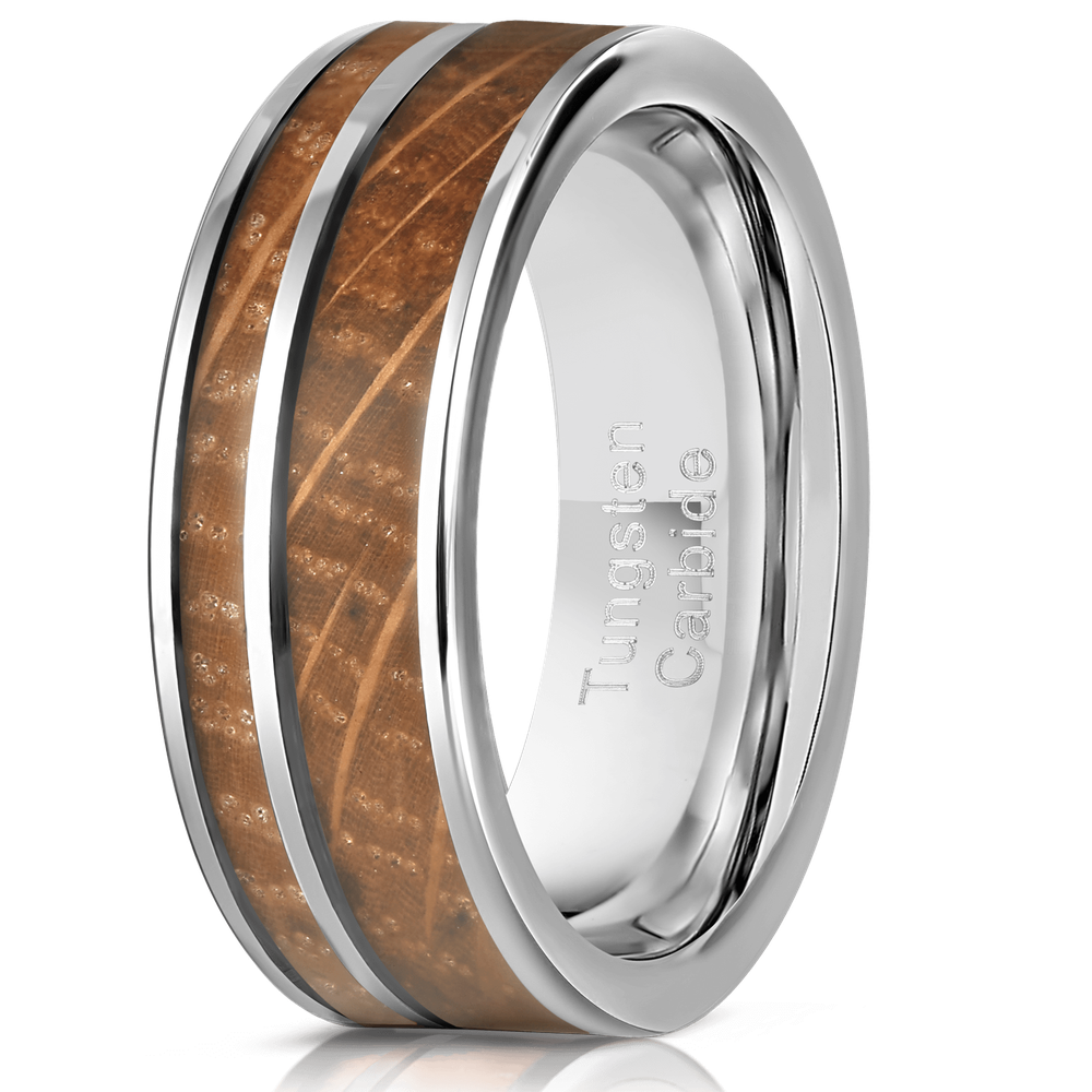 "Atlas" Whisky Barrel Silver Tungsten Ring-Rings By Lux