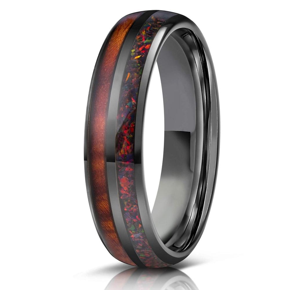 "Dionysis" Womens Tungsten Carbide Ring- Gunmetal X Black Opal- 5mm-Rings By Lux