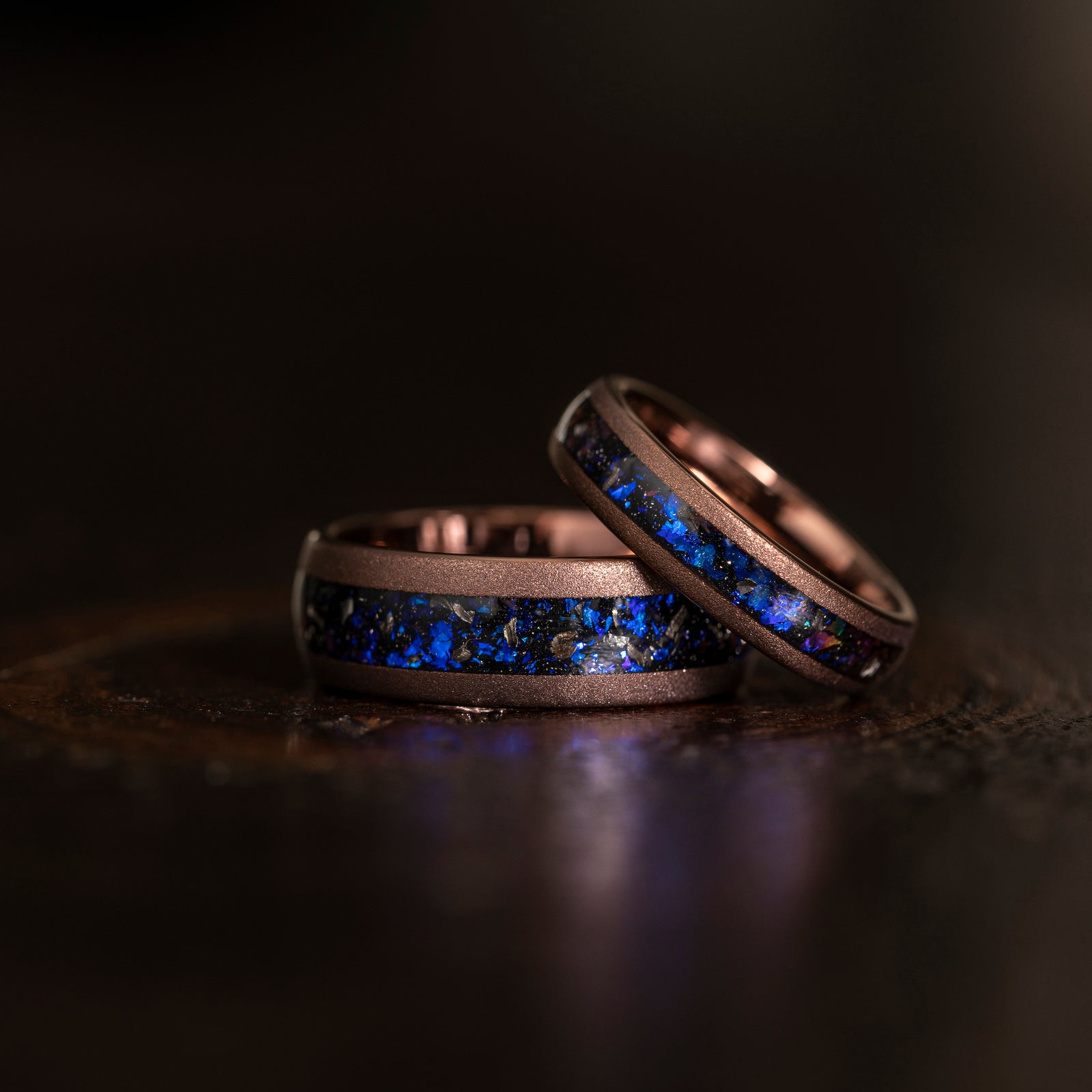 "Zeus" Domed Nebula Ring- Meteorite and Opal- Smoked Rose Gold 5mm Womens