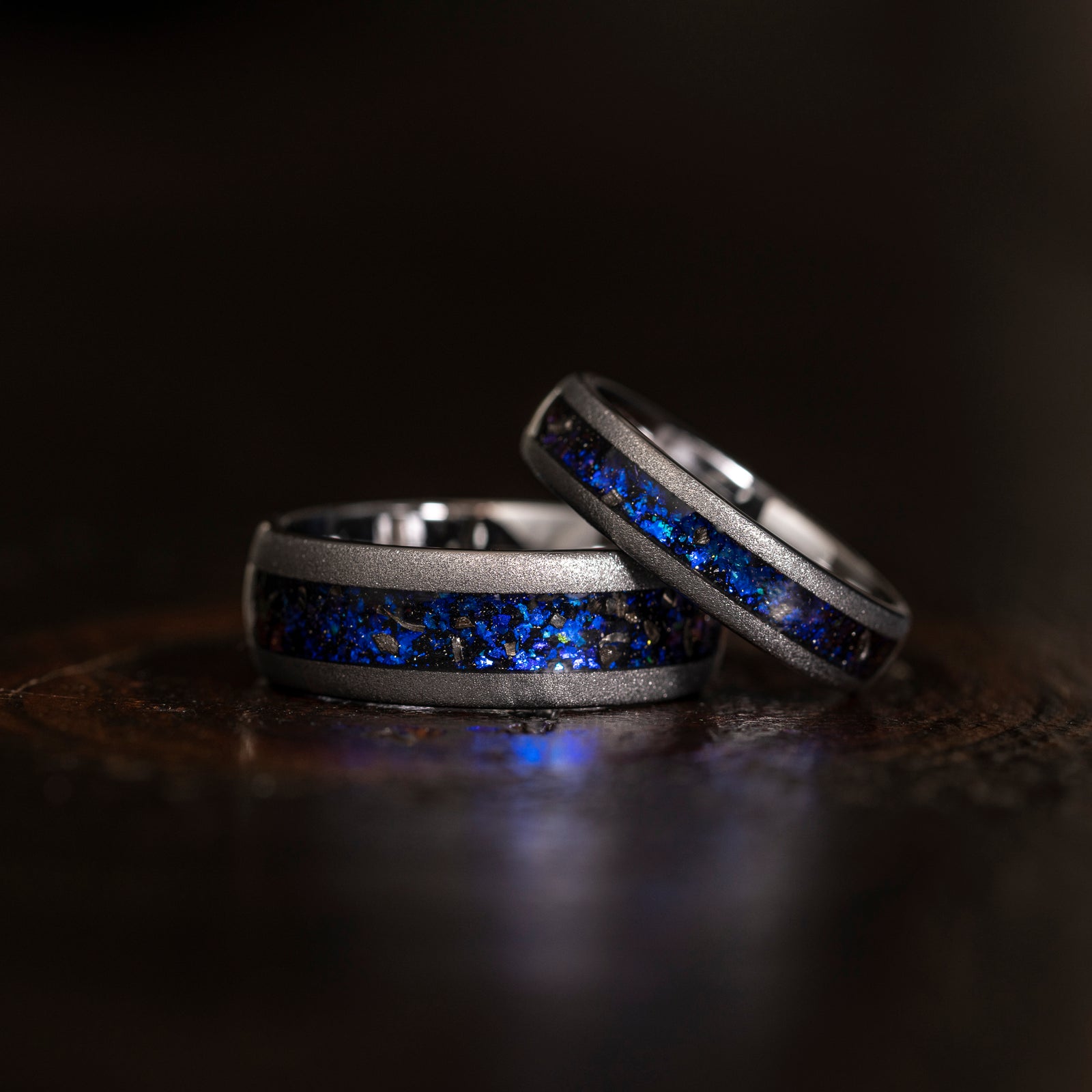 "Zeus" Domed Nebula Ring- Meteorite and Opal- Silver 5mm Womens