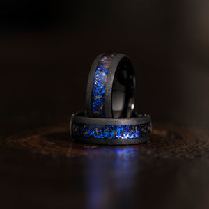 "Zeus" Domed Nebula Ring- Meteorite and Opal- Black 8mm