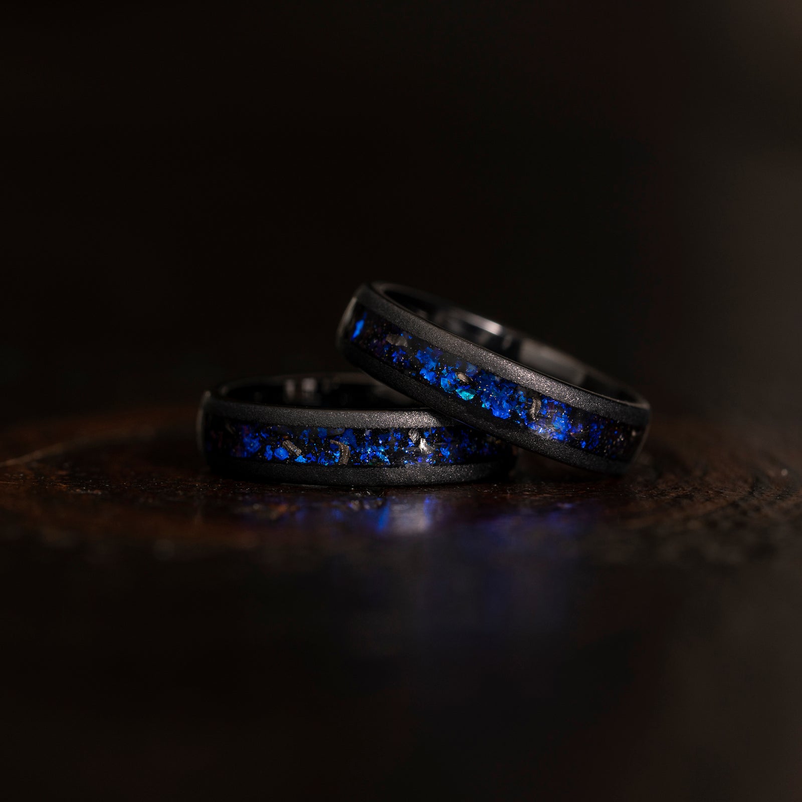 "Zeus" Domed Nebula Ring- Meteorite and Opal- Black 5mm Womens